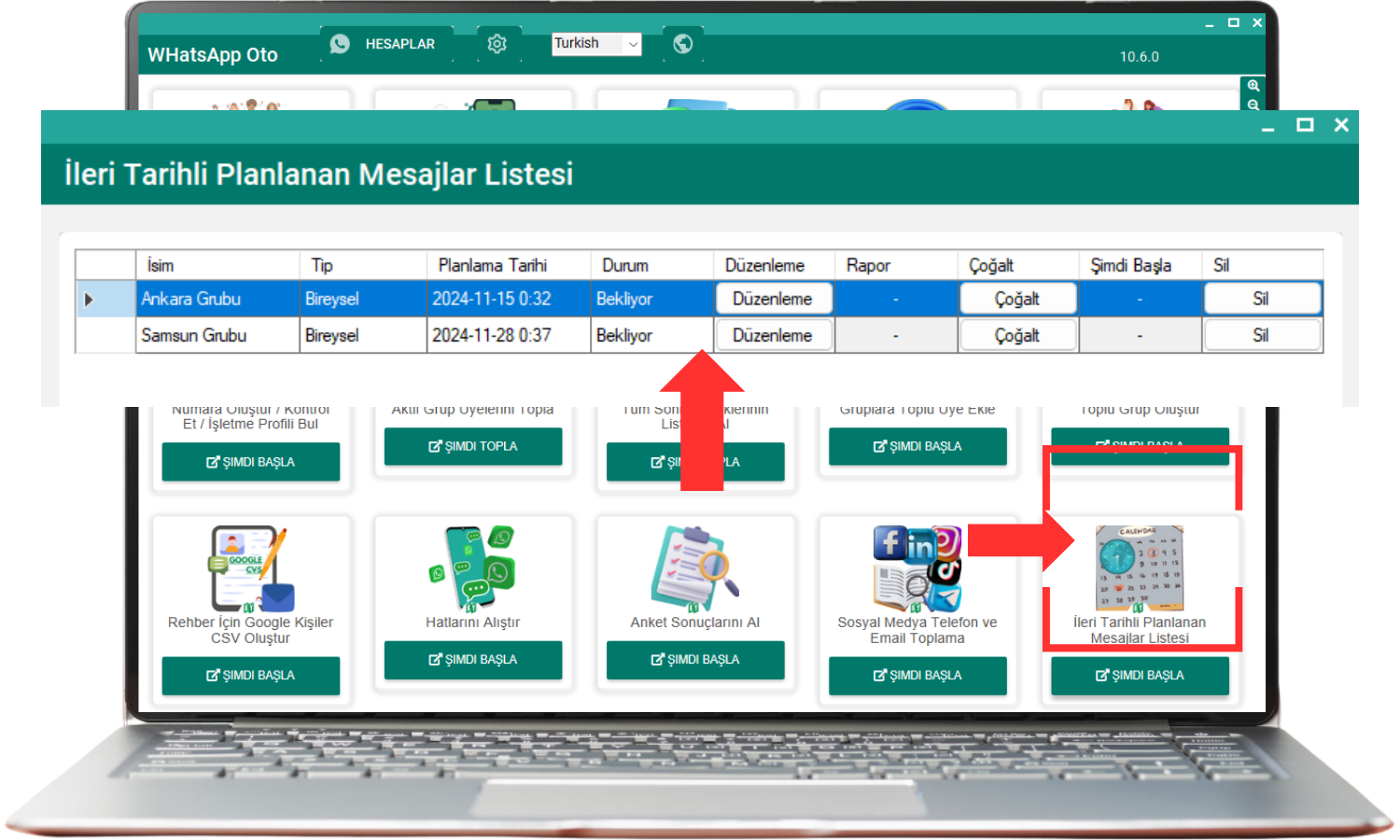 İleri Tarihli WhatsApp Mesajları Planlama